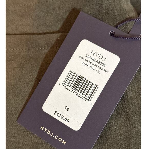 NYDJ Women Alina Skinny Faux Suede Ankle Stretch Jeans Size 14 Martini Olive NWT - Picture 13 of 13
